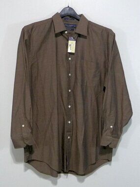 Daniel Cremieux Henry Birdseye Dress Shirt Brown 16.5 34 NWT 100% Cotton